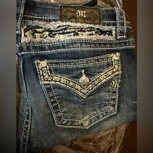 Miss Me Jeans Women’s 28 Mid Rise MK7258 Bootcut Embellished Flap Pockets